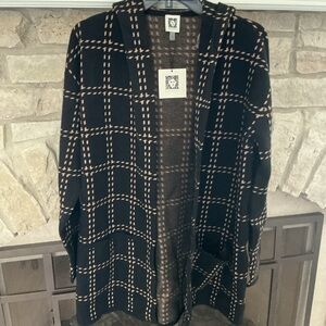 Anne Klein Black and Brown Patterned hooded black Cardigan